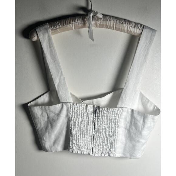 Reformation Size 12 White Olson Linen Crop Smock Adjustable Straps Top NEW - Picture 4 of 14